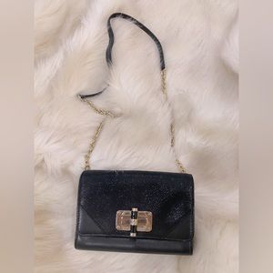 Diane Von Furstenberg Black Leather Chain Crossbody/Clutch Purse